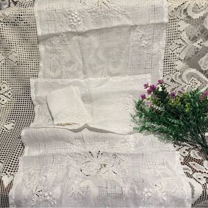 Vintage White Embroidered Bride and Groom Table linen